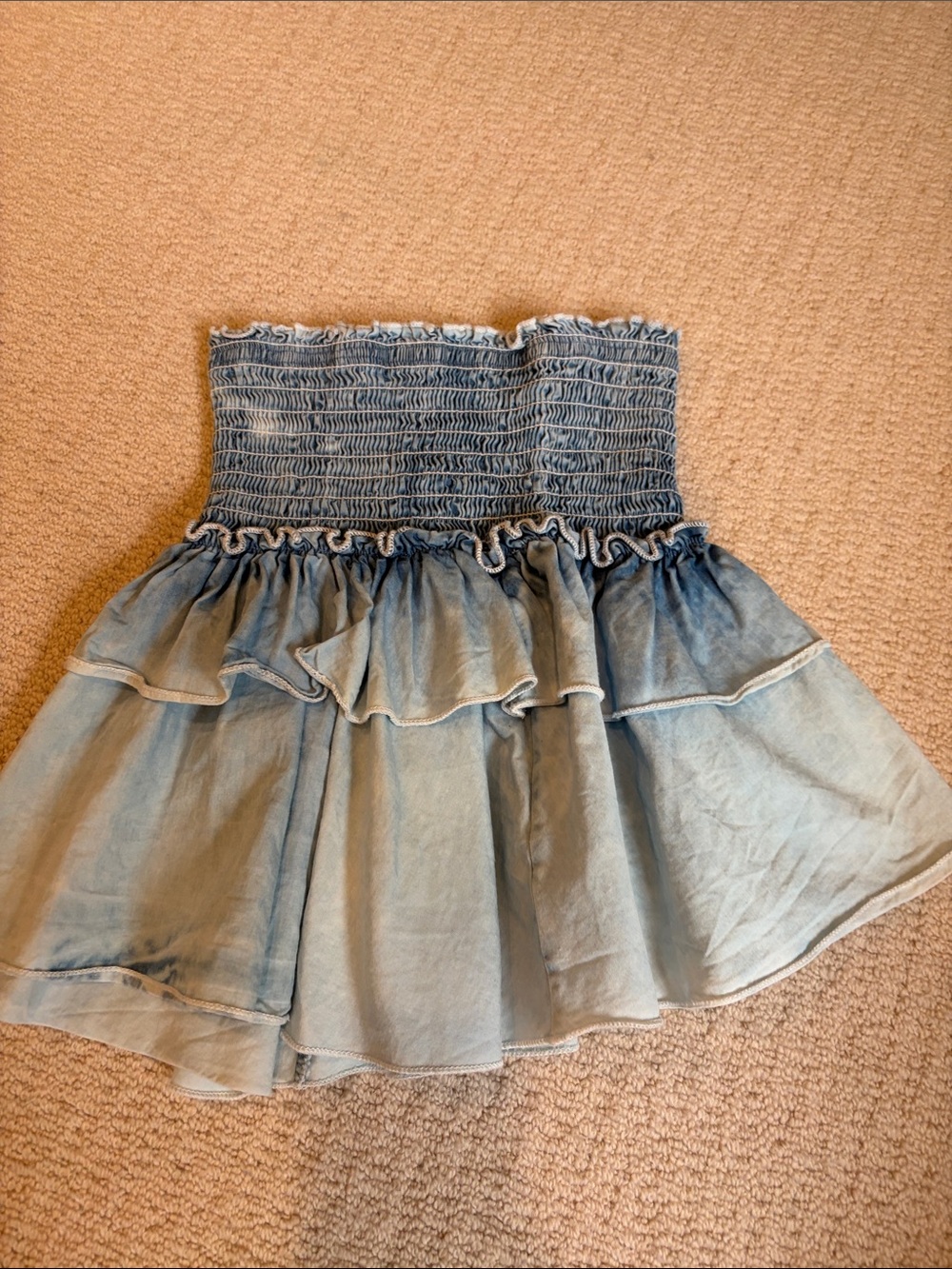 chic Light Blue Smocked Ruffle Denim Mini Skirt